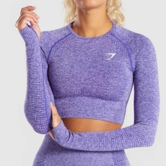 Gymshark Vital Seamless Long Sleeve Crop Top Indigo Purple Size M - Picture 2 of 7